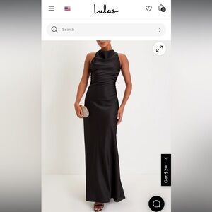 Effortlessly Sensational Black Satin Backless Maxi Dress, Lulu’s, size XL
